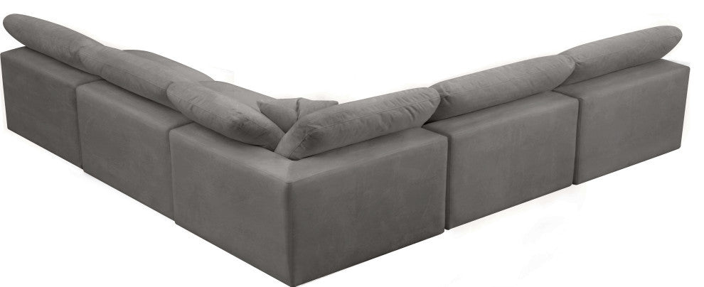 Cozy Velvet Upholstered Comfort L-Shaped Modular Sectional, Grey, 5-Piece: 4 Armless Chair, 1 Corner Chair