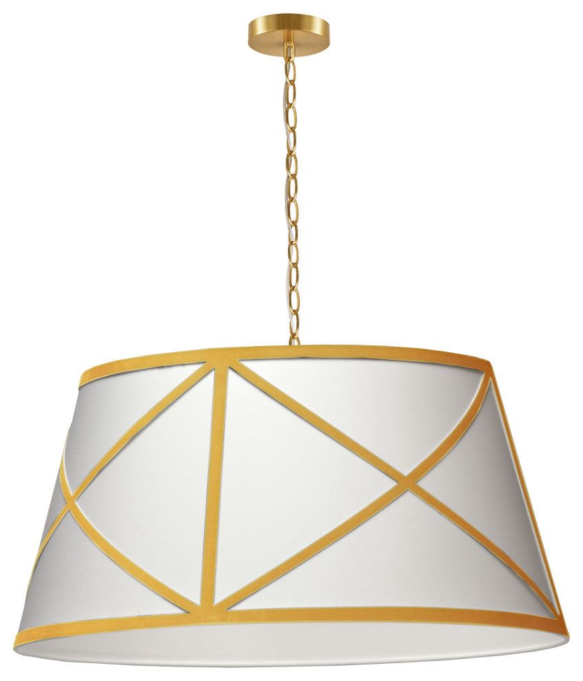 White & Gold Transitional Pendant With Aged Brass Metal