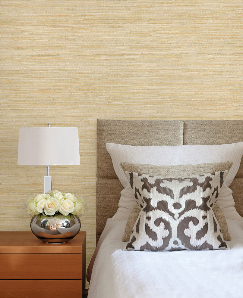 Qi Taupe Grasscloth Wallpaper, Bolt