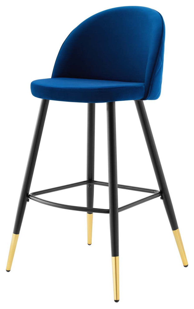 Bar Stool Chair Barstool, Set of 2, Velvet, Metal, Blue Navy, Modern, Bar Pub