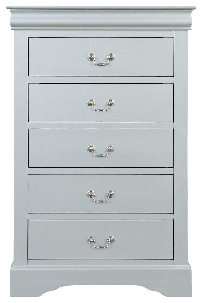 Benzara BM194251 Traditional Style 5 Drawer Wooden Chest with Bracket Base, Gray