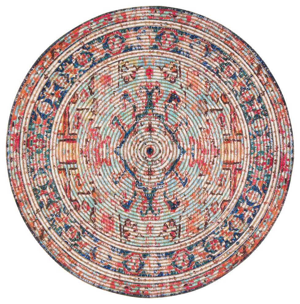 Round Chaloon Distressed Area Rug, 6' Round