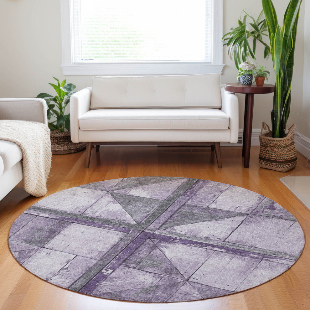 Machine Washable Indoor/Outdoor Chantille ACN1876 Purple 8' x 8' Round Rug