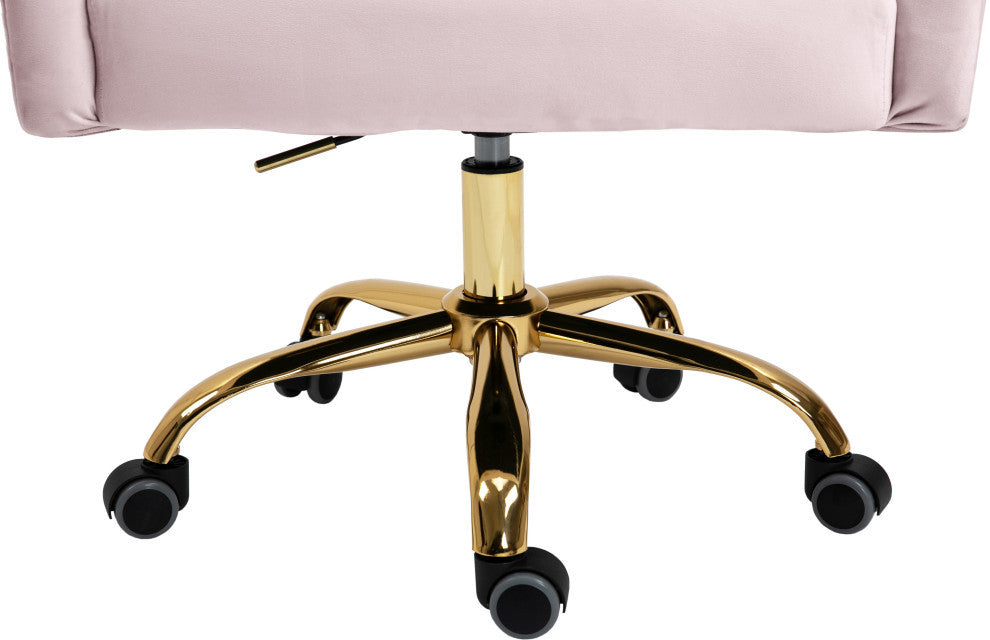 Arden Swivel and Adjustable Velvet Upholstered Office Chair, Pink, Gold Base