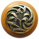Tiger-Lily Maple Wood Knob, Antique-Style Brass