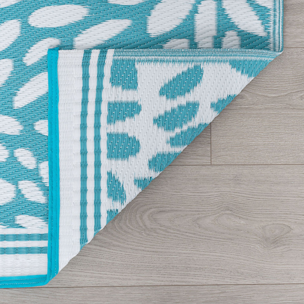 Nuala Transitional Floral Aqua/White Rectangle Indoor/Outdoor Area Rug, 4''x6''