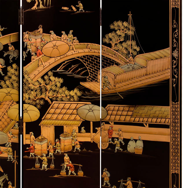 Hand-Painted Chinoiserie Floor Screen
