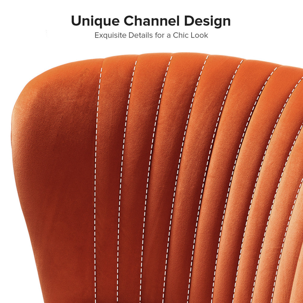 Velvet Tufted Loveseat Sofa With Golden Base, Orange