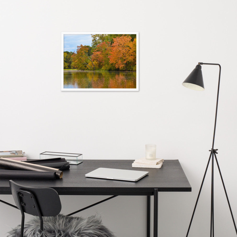 Autumn Tree Line Rural Landscape Framed Photo Paper Wall Art Prints, White, 18" X 24"