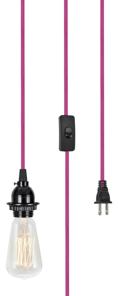 Aspen Creative 21027-31, 1-Light Plug-In Black Socket Pendant, Pink Cord