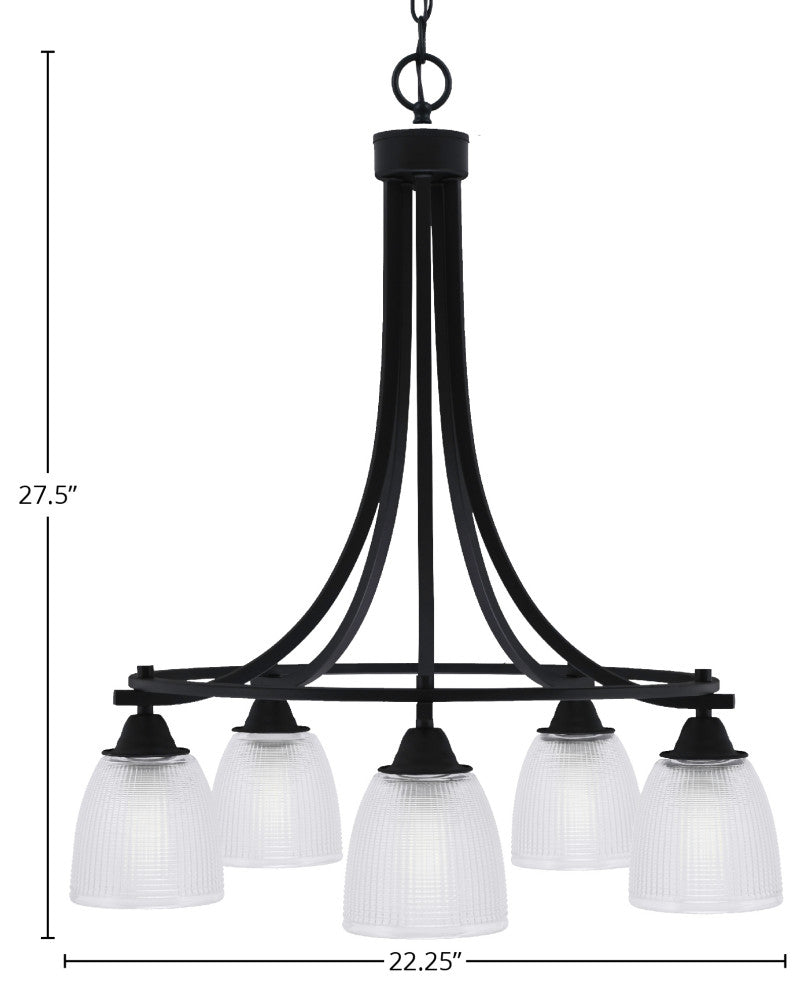 Paramount 5-Light Chandelier, Matte Black, 5" Clear Ribbed Glass