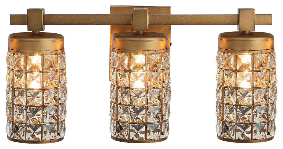 Modern 20 in. 3-Light Gold Wall Sconce Vanity Light with Crystal Cylinder Shade