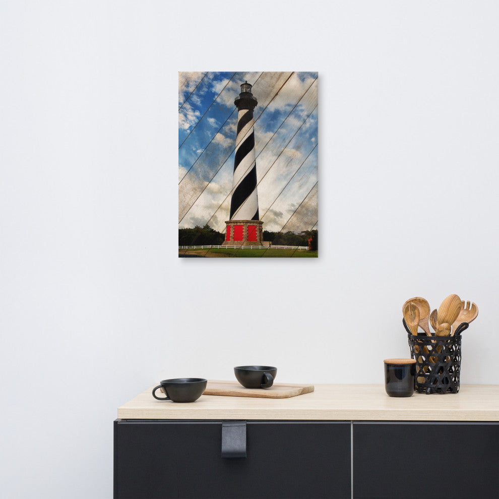 Cape Hatteras Lighthouse Landscape Photo Faux Wood Panels Canvas Prints, 18" X 24"
