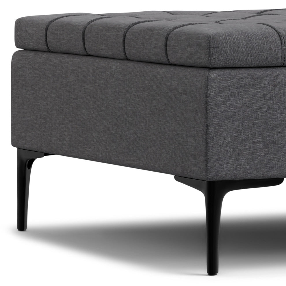 Laura Mid Century Lift Top Storage Ottoman, Slate Grey