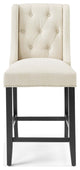 Tufted Counter Stool Chair, Fabric, Wood, Beige, Bar Pub Cafe Bistro Restaurant