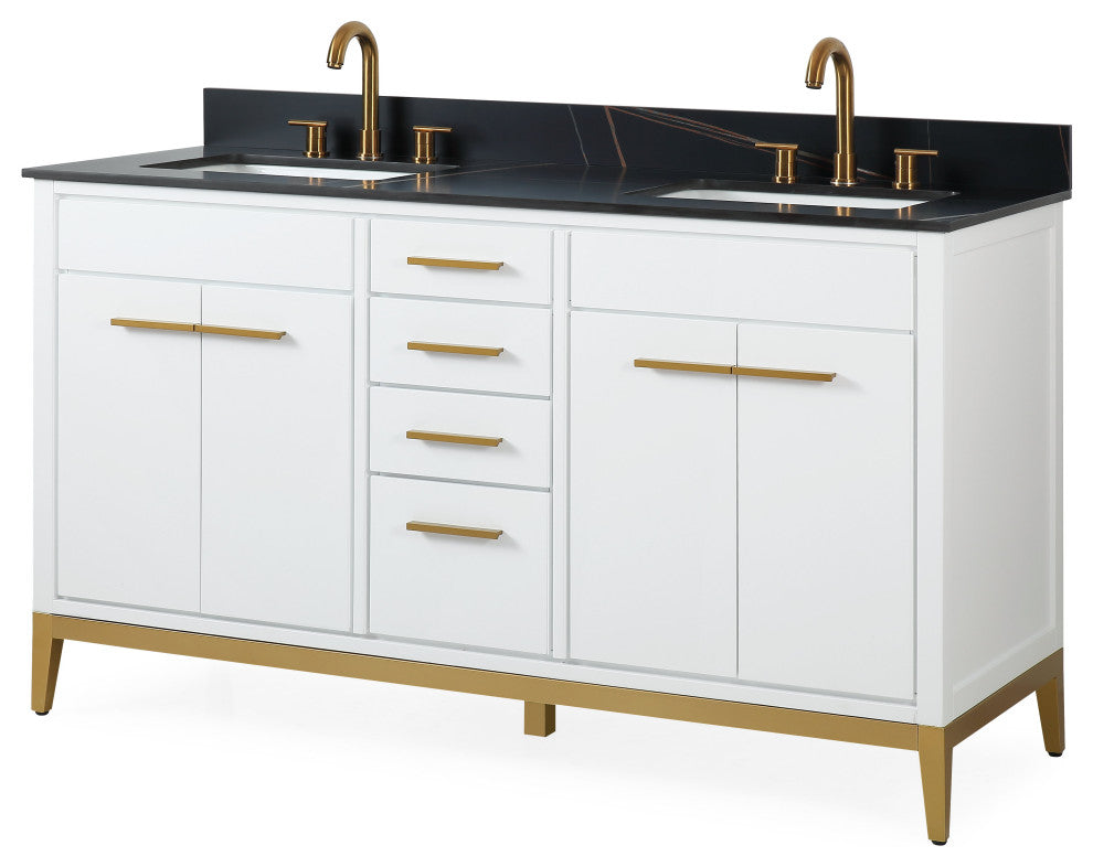 60" Tennant Brand Modern Style White Beatrice Double Sink Bathroom Vanity