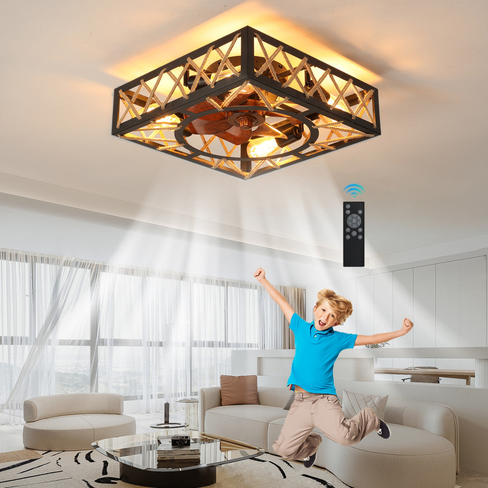 18 in. W x 6 in. H Iron Ceiling Fan in Black with LED Lights