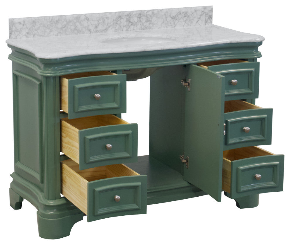 Katherine 48" Bath Vanity, Sage Green, Carrara Marble
