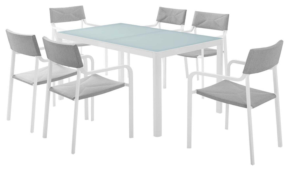 Side Dining Chair and Table Set, Aluminum, Metal, White Gray, Outdoor