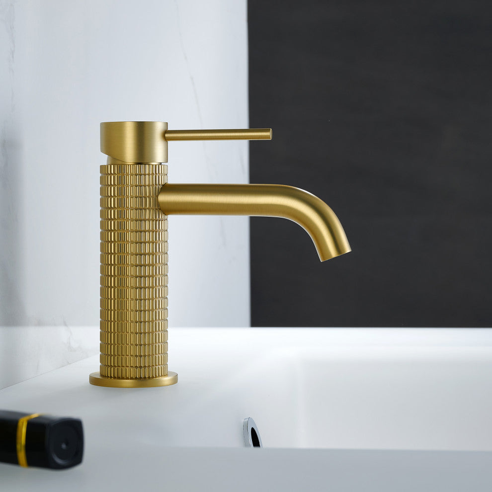 Mendavia Single-Handle Basin Bathroom Faucet, Brushed Gold, High Handle