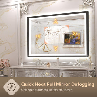 LED Vanity Mirror With Lights Metal Framed Front & Backlit, Dimmable, Black, 40x32