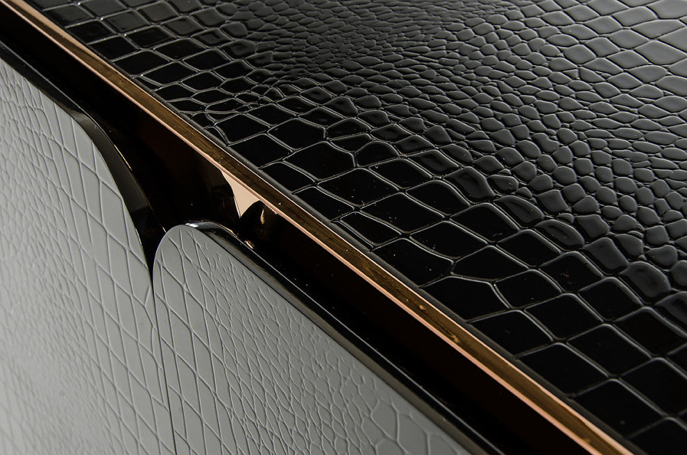 HomeRoots 32" Black Crocodile and Rosegold MDF Buffet