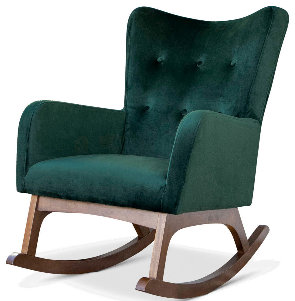 Charlotte Mid-Century Tufted Back Velvet Upholstered Rocking Chair, Green