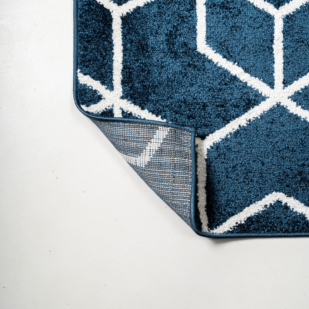 Tumbling Blocks Modern Geometric Navy/White 8'x10' Area Rug