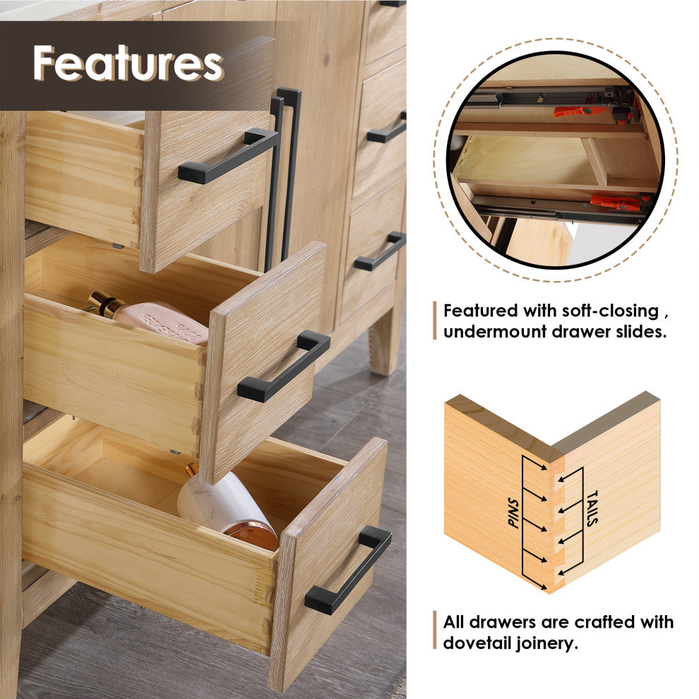 Laurel Bathroom Vanity with Calacatta White Quartz Stone Countertop, Weathered Fir, 36", Without Mirror