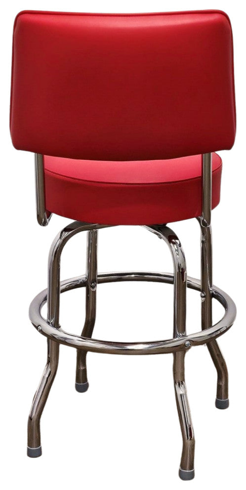 Retro Home Single Ring Upholstered 24" Swivel Counter Stool with Back, Red