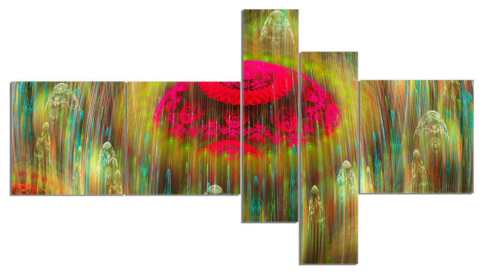 Yellow World of Infinite Universe, Abstract Canvas Art Print, 60"x32", 5 panels