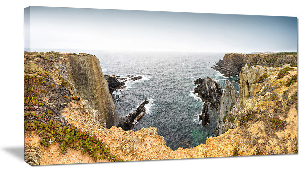 "Rocky Bay Portugal Panorama" Oversized Beach Canvas Artwork, 32"x16"