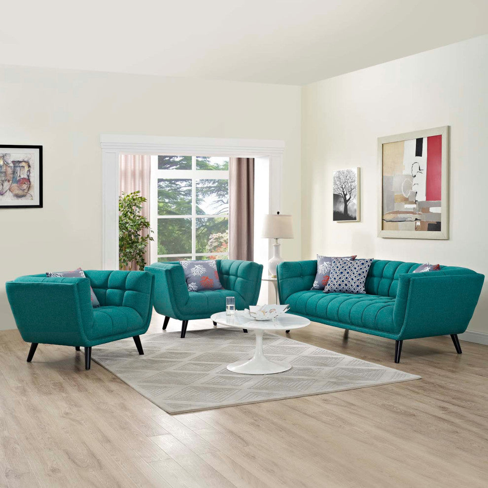 Bestow 3-Piece Upholstered Fabric Sofa and Armchair Set Teal