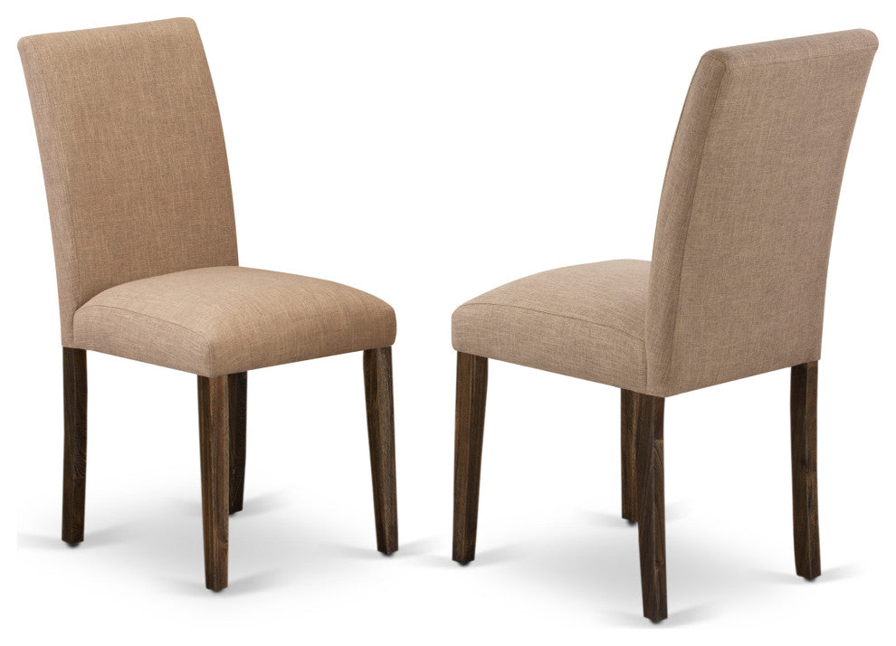 Set of 2, Wooden Dining Chairs, Distressed Jacobean Hardwood, Light Sable Seat