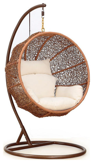 Zolo Hanging Lounge Egg  Swing Chair in Cream and Saddle Brown