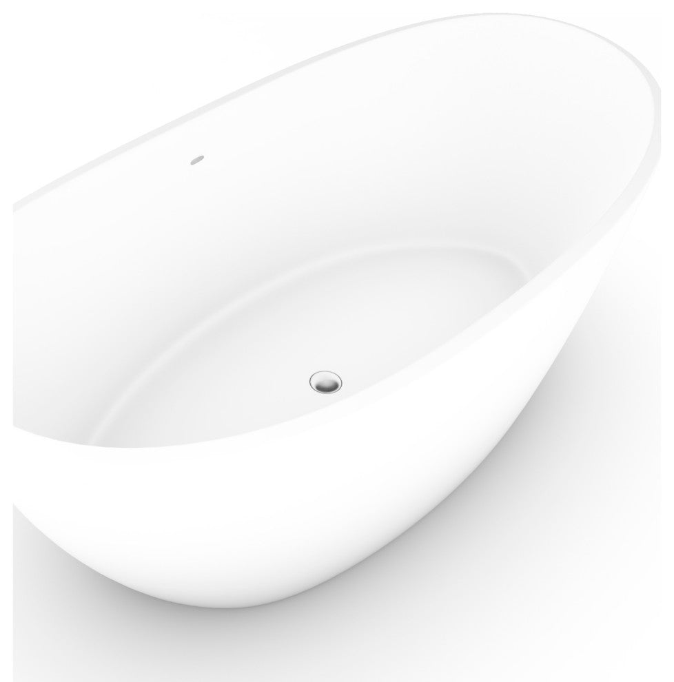 CastelloUSA Manhattan Solid Surface Stone Resin Freestanding Tub, White, 65"