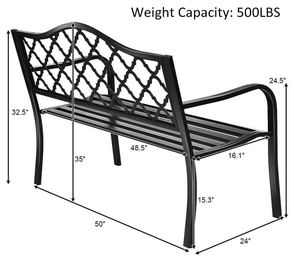 Costway 50'' Patio Garden Bench Loveseats Yard Furniture Cast Iron Frame Black
