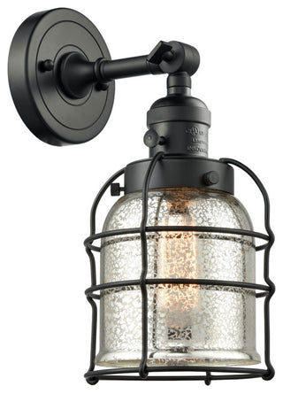Small Bell Cage 1-Light Sconce, Matte Black, Glass: Silver Mercury