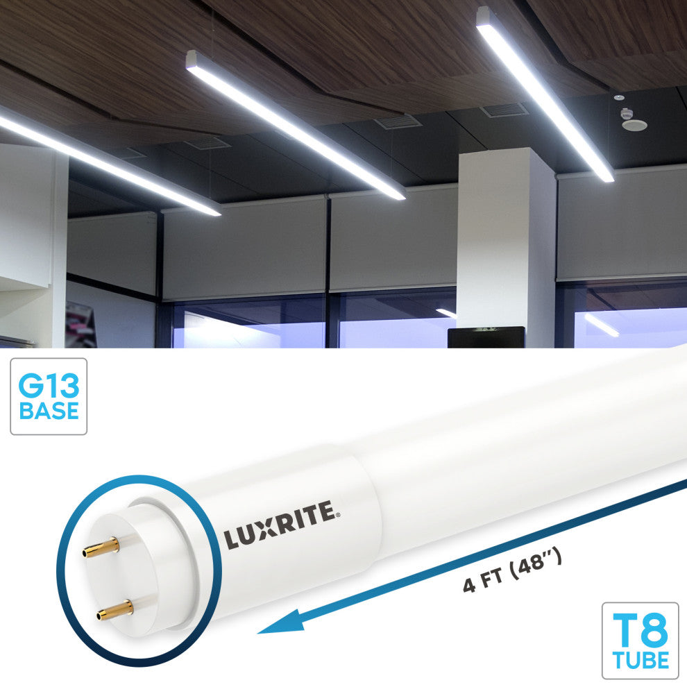 Luxrite 4FT T8 LED Tube Lights 5CCT Type B Up to 2250LM UL DLC 4-Pack