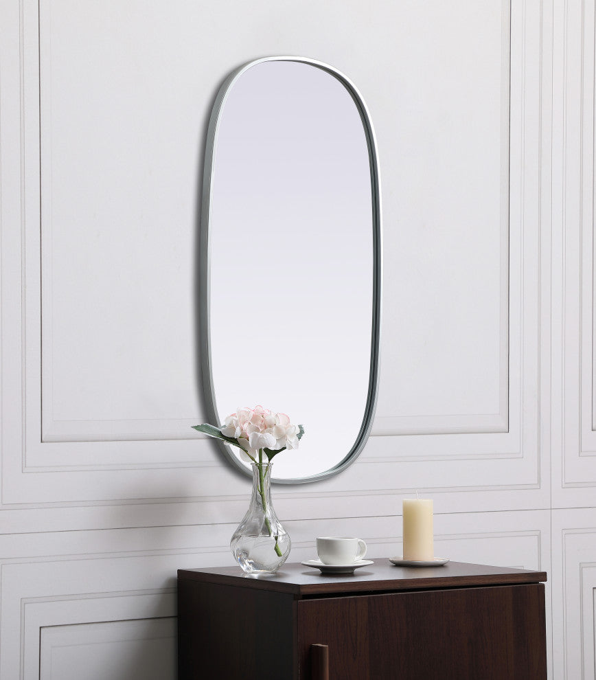 Metal Frame Oval Mirror 20X36 Inch, Silver