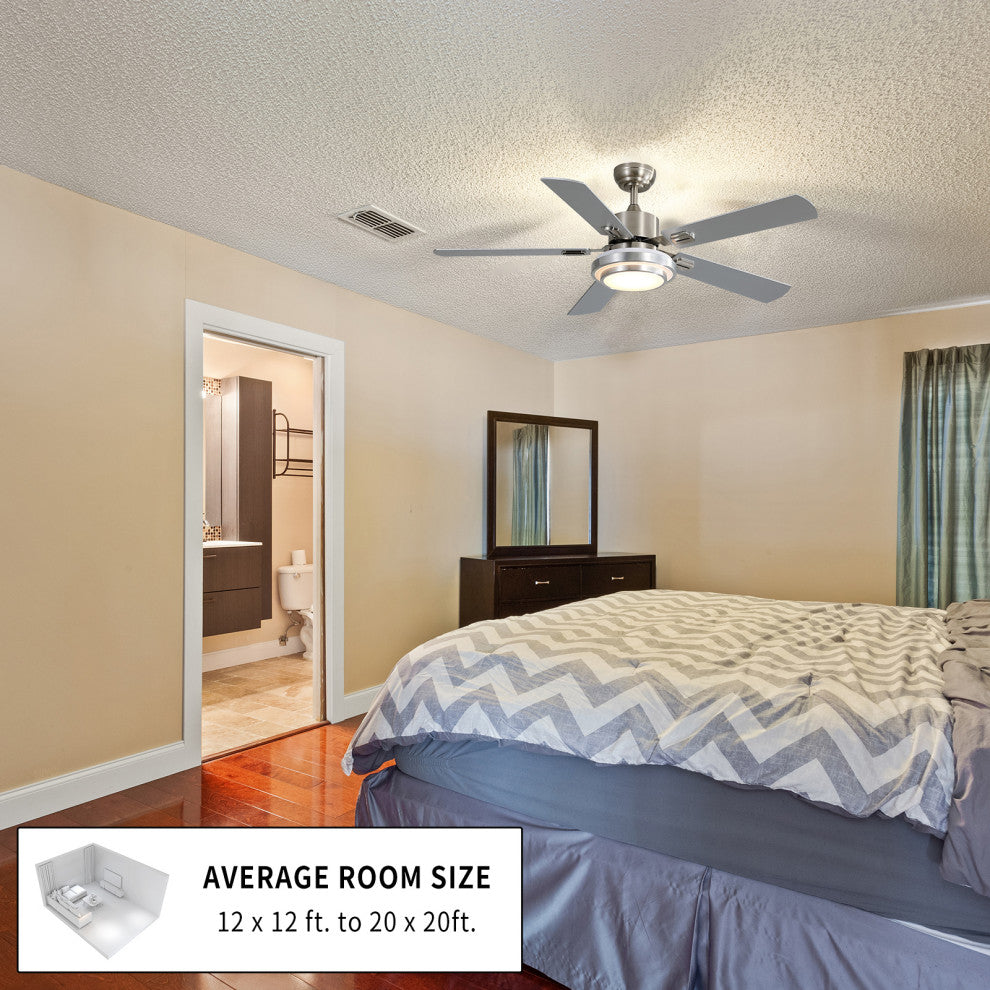 52" Ceiling Fan  Lights and Remote Control, Reversible Blades, Brushed Nickel
