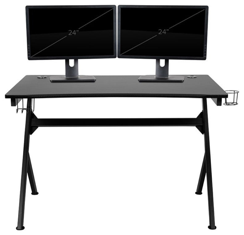 Black Gaming Desk & Footrest Reclining Chair Set, Red