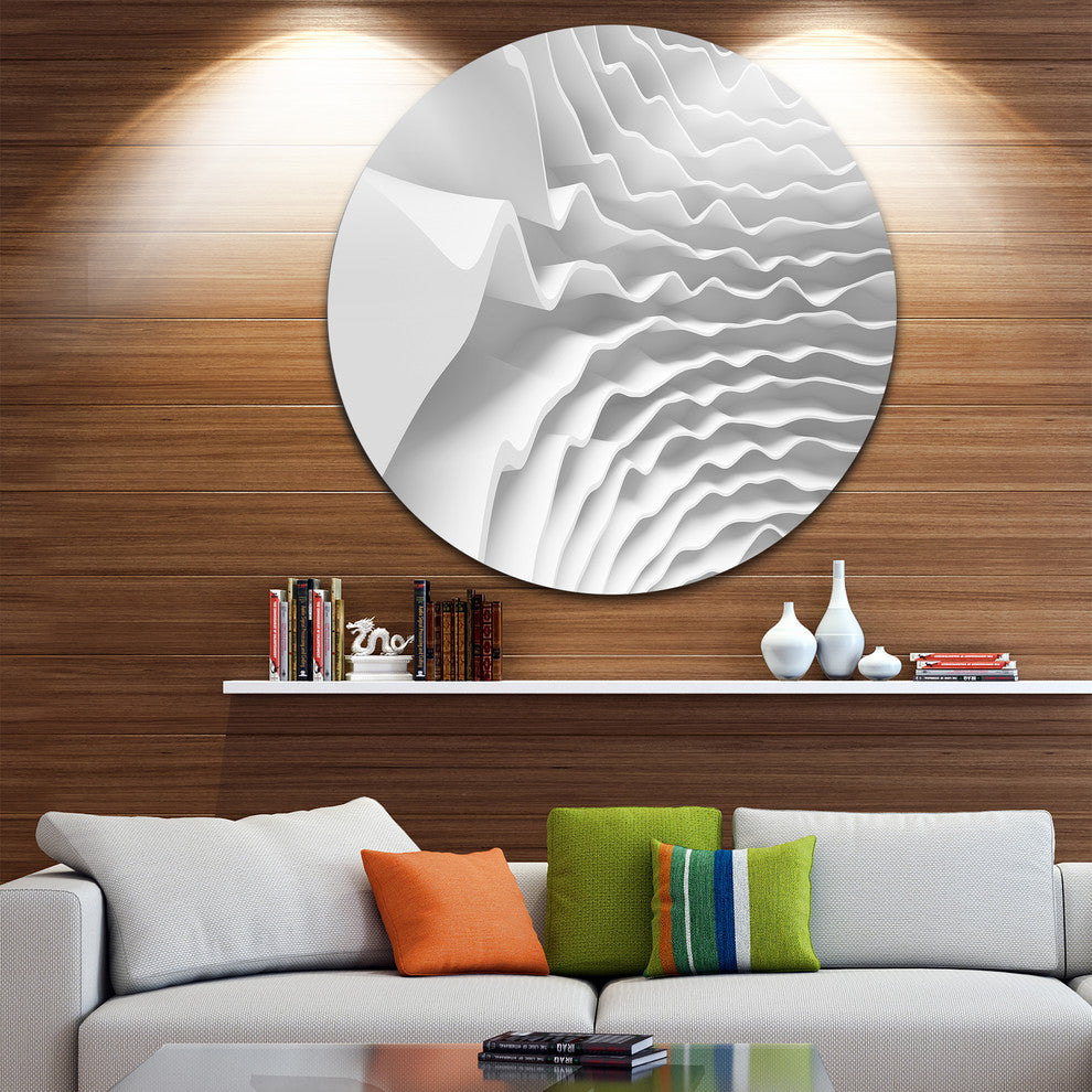 Fractal Curved White 3D Waves, Abstract Art Round Wall Art, 23"
