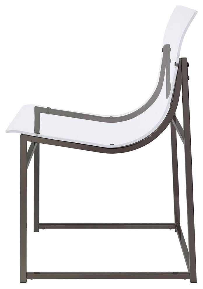 Set of 2 Acrylic Dining Side Chairs, Clear and Black Nickel
