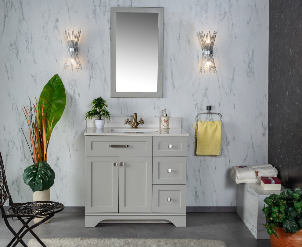 Livia Collection 36" Bathroom Vanity With Sink, Mirror, Countertop, Gray