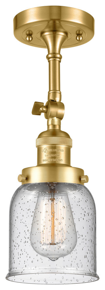 Small Bell 1 Light Semi-Flush Mount, Satin Gold, Seedy