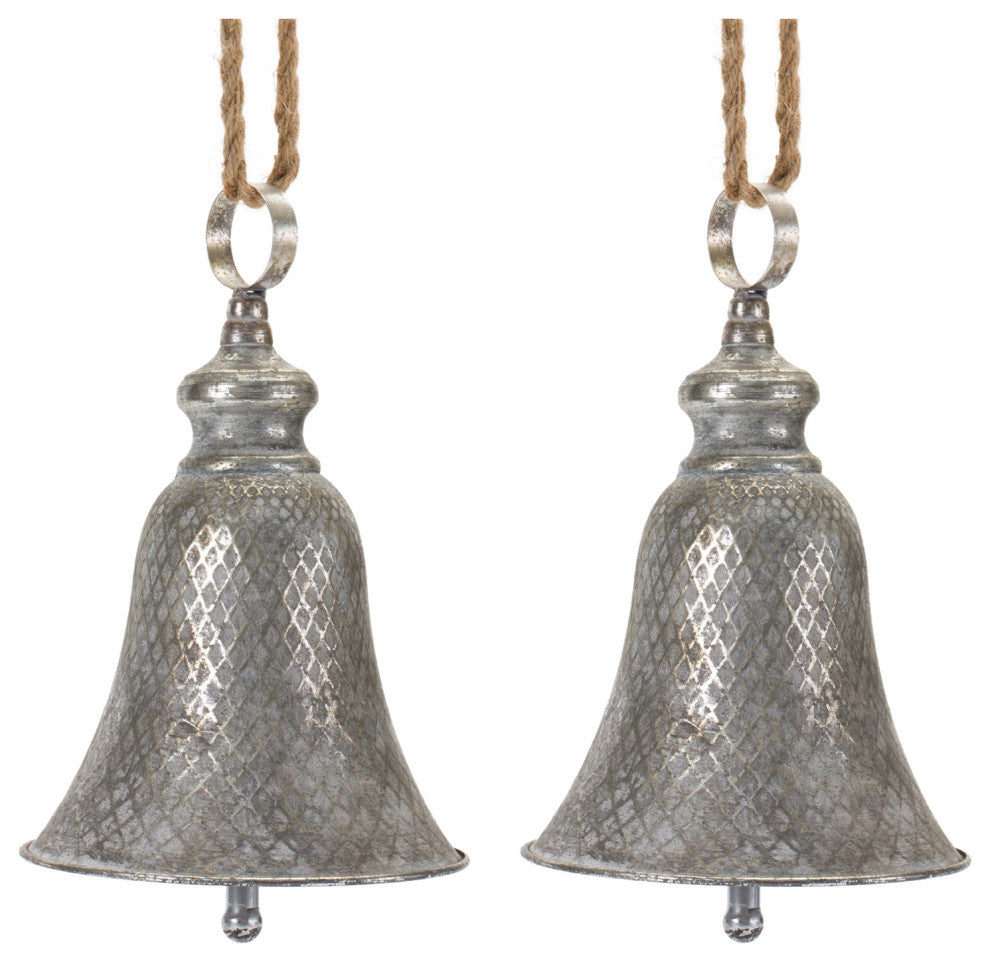 Rustic Metal Bell Ornament, Set of 2