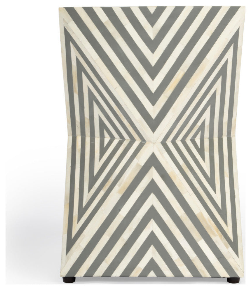 Anais Bone Inlay End Table, Grey Geometric