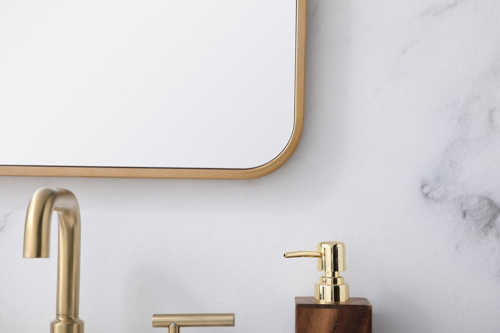 Ellis Soft Corner Metal Rectangular Mirror, Brass, 18"x30"