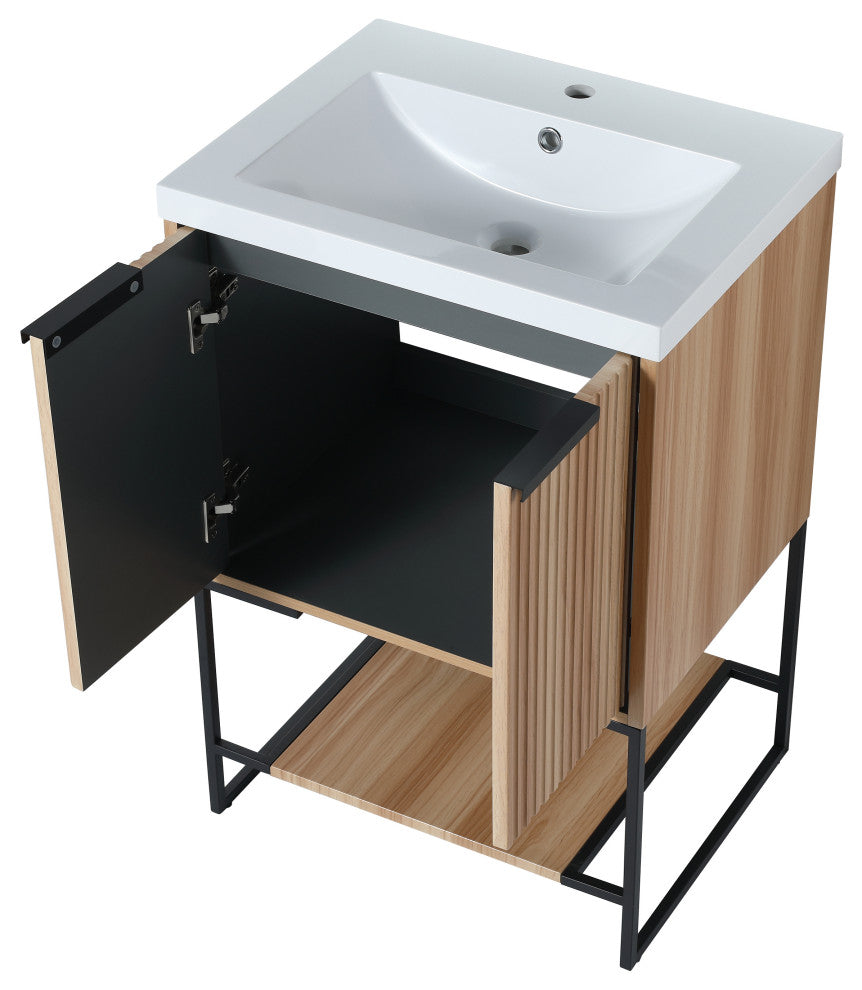 Plywood Freestanding Bathroom Vanity Set with White Ceramic Sink , Maple, 24